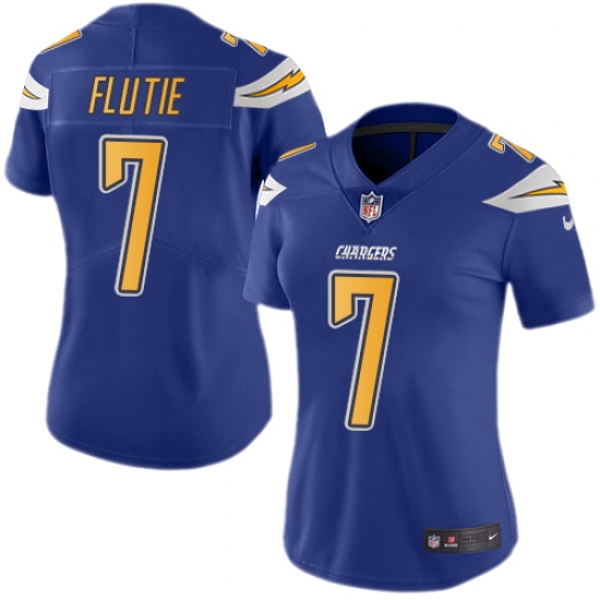 Women's Nike Los Angeles Chargers #7 Doug Flutie Limited Electric Blue Rush Vapor Untouchable NFL Jersey - Ujersey
