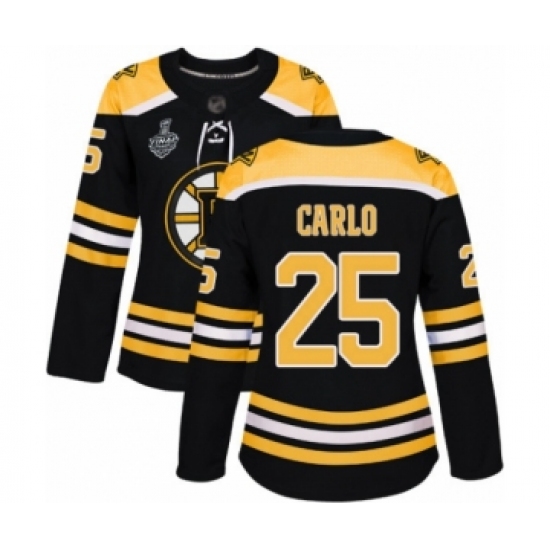 Women's Boston Bruins #25 Brandon Carlo Authentic Black Home 2019 Stanley Cup Final Bound Hockey Jersey - Ujersey