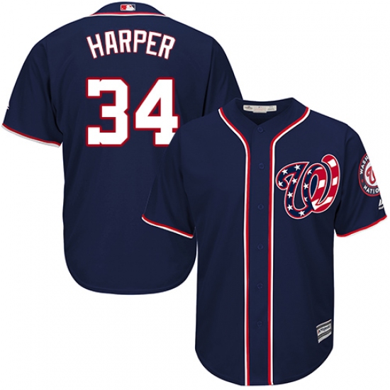Men's Majestic Washington Nationals #34 Bryce Harper Replica Navy Blue Alternate 2 Cool Base MLB Jersey - Ujersey
