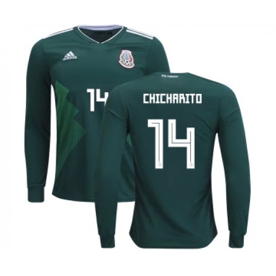 Mexico #14 Chicharito Home Long Sleeves Kid Soccer Country Jersey
