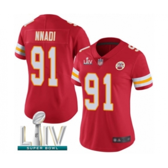 Women's Kansas City Chiefs #91 Derrick Nnadi Red Team Color Vapor Untouchable Limited Player Super Bowl LIV Bound Football Jersey - Ujersey