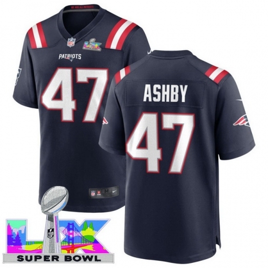 Men's New England Patriots #47 Julian Ashby Blue 2025 2026 Super Bowl LX F U S E Stitched Jersey - ujerseystore