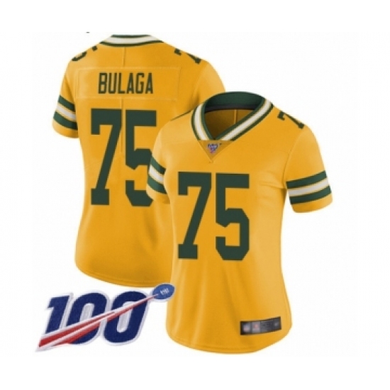 Women's Green Bay Packers #75 Bryan Bulaga Limited Gold Rush Vapor Untouchable 100th Season Football Jersey - Ujersey