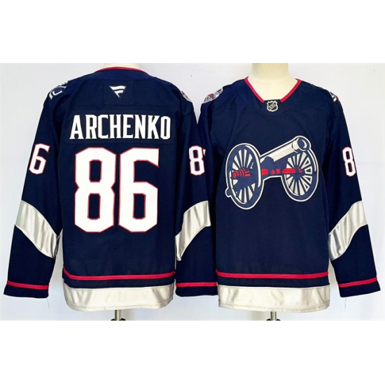 Men's Columbus Blue Jackets #86 Kirill Marchenko Navy 2024-25 With C Stitched Hockey Jersey - Ujersey