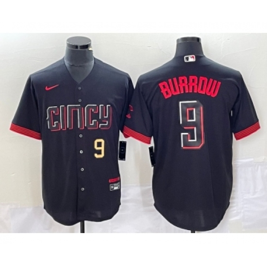 Men's Nike Cincinnati Reds #9 Joe Burrow Number Black 2023 City Connect Cool Base Stitched Baseball Jersey1 - Ujersey