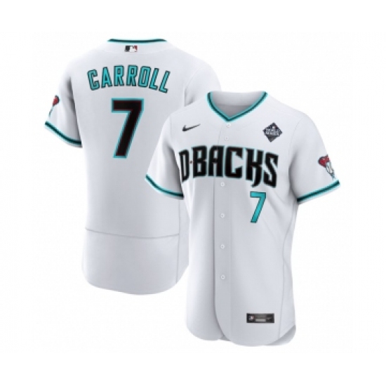 Men's Arizona Diamondbacks #7 Corbin Carroll White 2023 World Series Flex Base Stitched Jersey - Ujersey