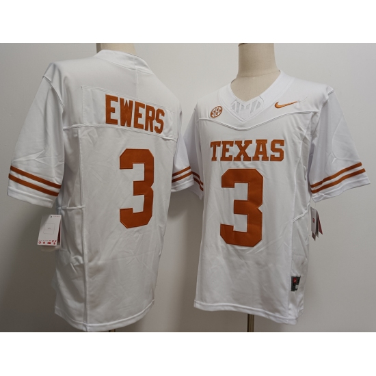 Men's Texas Longhorns #3 Quinn Ewers White FUSE Stitched Jersey - Ujersey