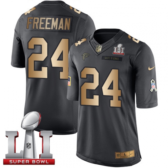 Men's Nike Atlanta Falcons #24 Devonta Freeman Limited Black/Gold Salute to Service Super Bowl LI 51 NFL Jersey - Ujersey