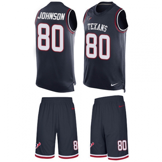 Men's Nike Houston Texans #80 Andre Johnson Limited Navy Blue Tank Top Suit NFL Jersey - Ujersey