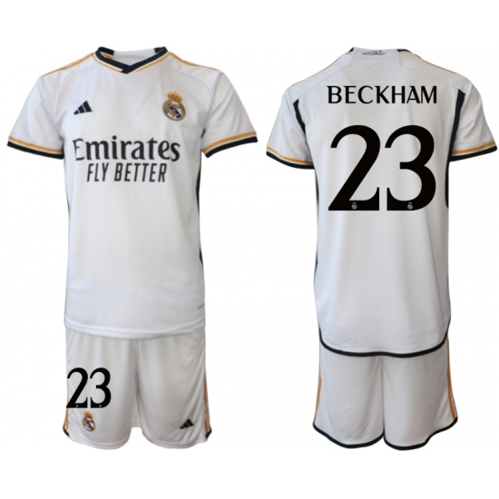 Men's Real Madrid #23 Beckham 2023-24 White Home Soccer Jersey