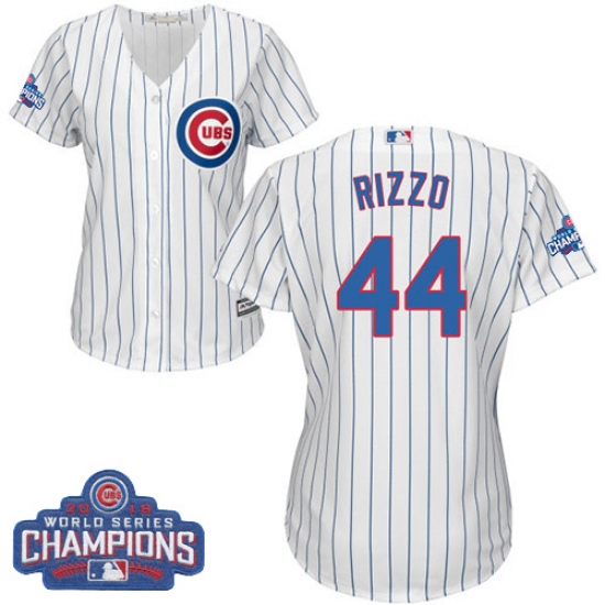 Women's Majestic Chicago Cubs #44 Anthony Rizzo Authentic White Home 2016 World Series Champions Cool Base MLB Jersey - Ujersey