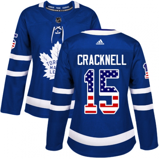 Women's Adidas Toronto Maple Leafs #15 Adam Cracknell Authentic Royal Blue USA Flag Fashion NHL Jersey - Ujersey
