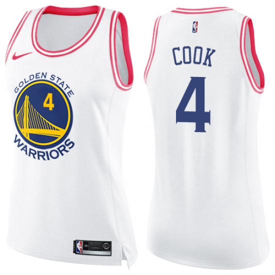 Women's Nike Golden State Warriors #4 Quinn Cook Swingman White Pink Fashion NBA Jersey - Ujersey