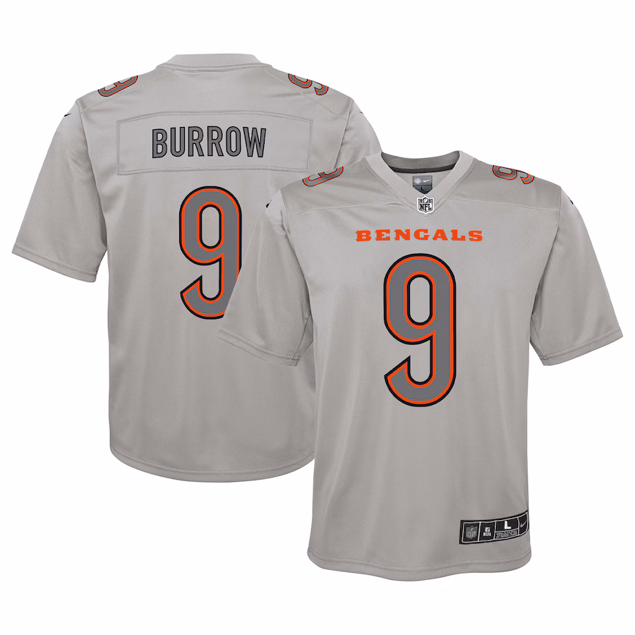 Youth Cincinnati Bengals Joe Burrow Nike Gray Atmosphere Game Jersey - SUjersey01