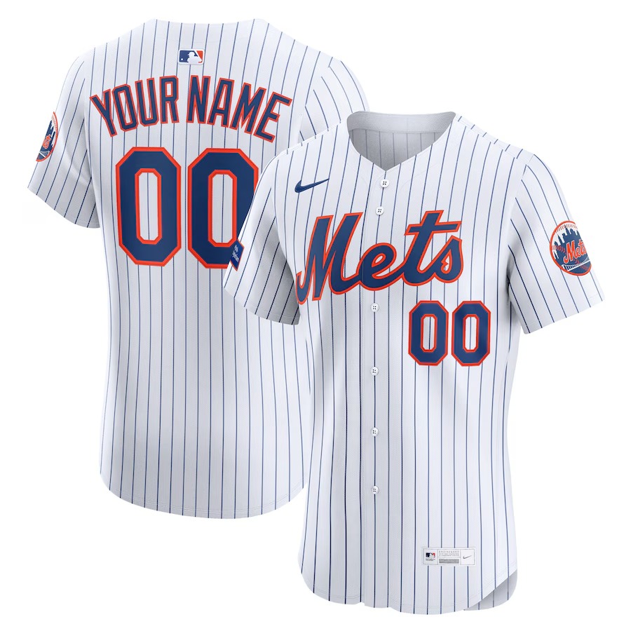 Men's New York Mets Nike White Home Elite Sponsor Patch Custom Jersey - SUjersey01