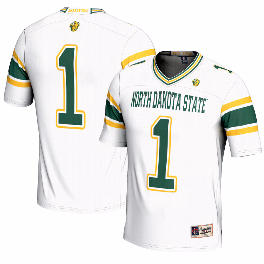 Youth GameDay Greats #1 White NDSU Bison Endzone Football Jersey - SUjersey01