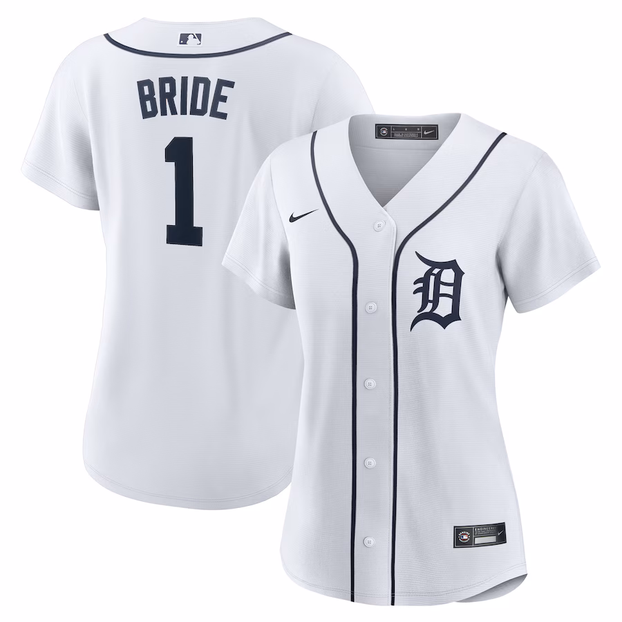 Women's Detroit Tigers Nike White #1 Bride Home Replica Jersey - SUjersey01