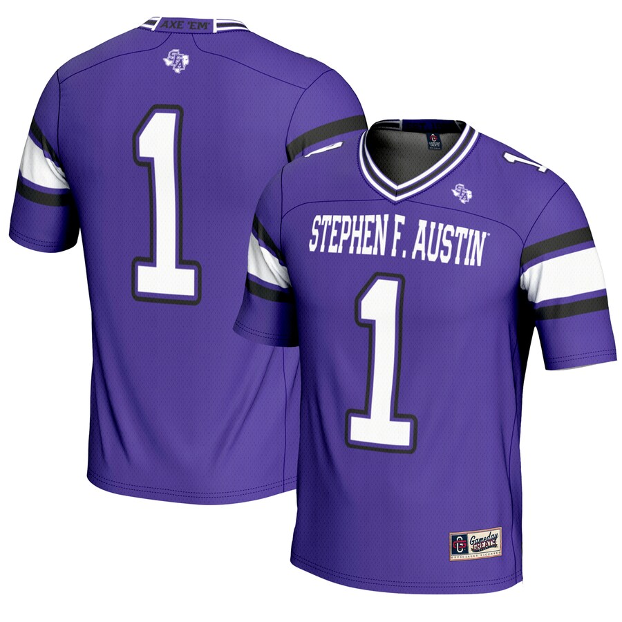 Men's GameDay Greats #1 Purple Stephen F Austin Lumberjacks Endzone Football Jersey - SUjersey01
