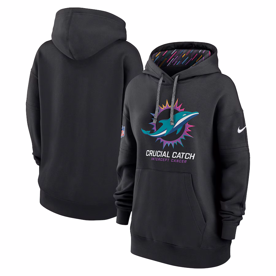 Women's Miami Dolphins  Nike Black 2024 NFL Crucial Catch Club Pullover Hoodie - SUjersey01