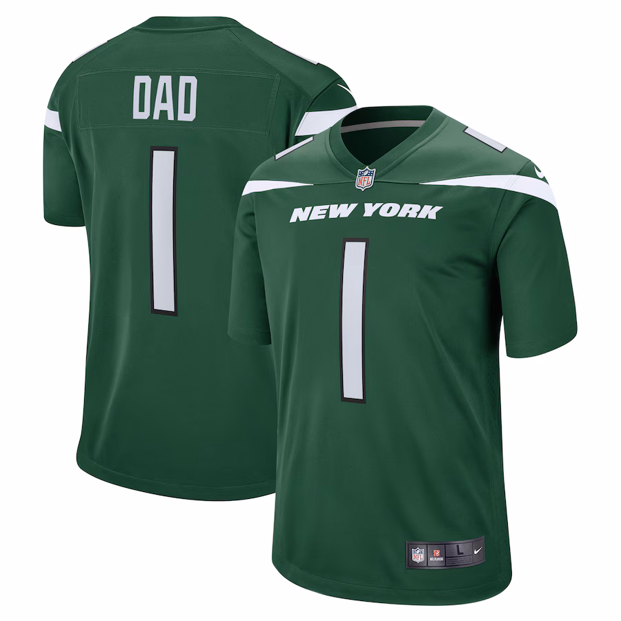 Men's New York Jets Number 1 Dad Nike Gotham Green Game Jersey - SUjersey01