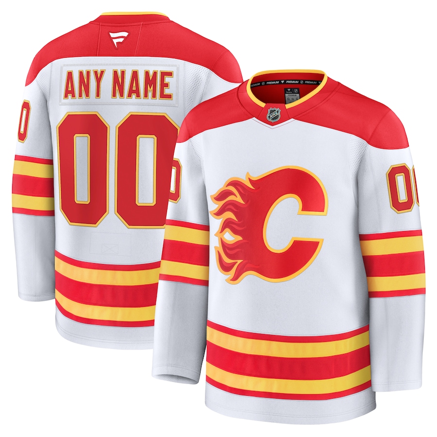 Men's Calgary Flames Fanatics White Away Premium Custom Jersey - SUjersey01