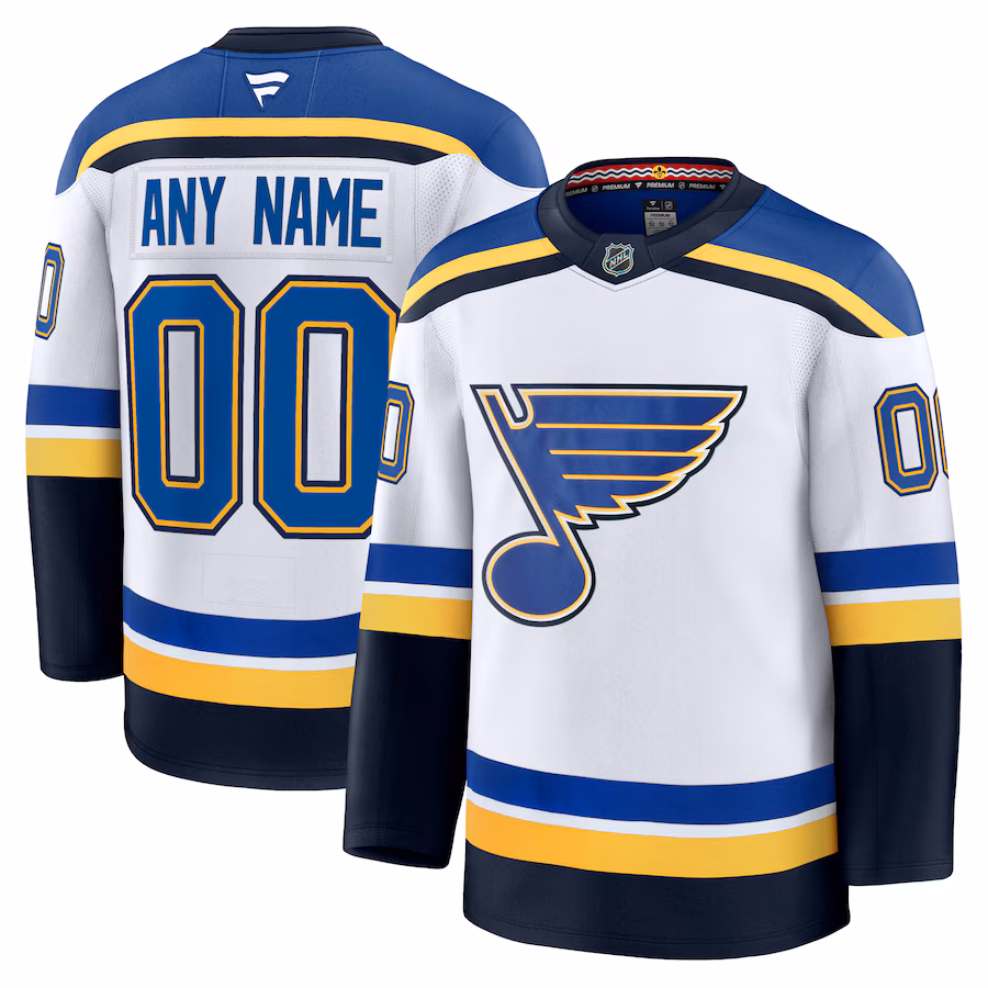 Men's St. Louis Blues Fanatics White Away Premium Custom Jersey - SUjersey01
