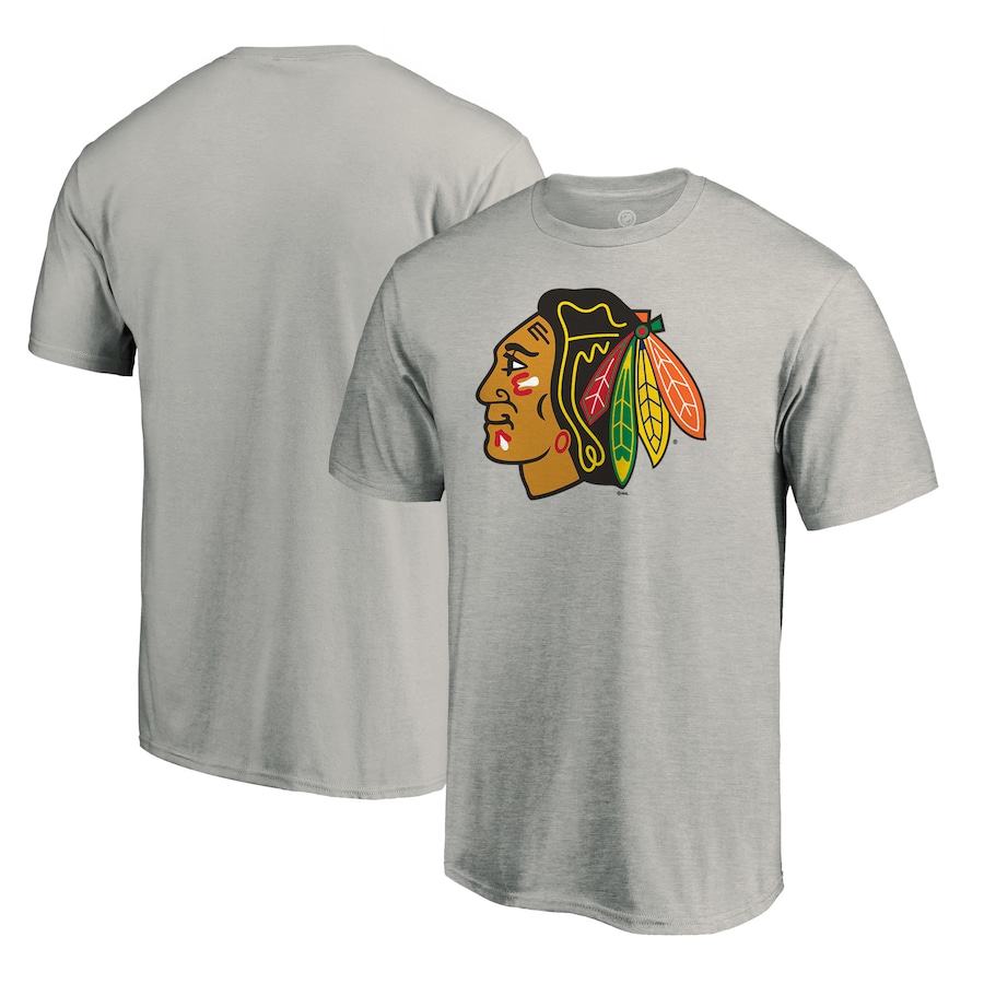 Men's Chicago Blackhawks Heather Gray Logo T-Shirt - SUjersey01