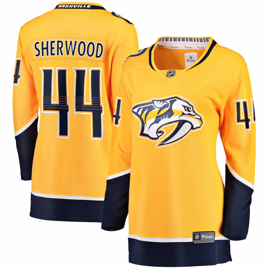 Women's Nashville Predators Kiefer Sherwood Fanatics Gold Home Breakaway Player Jersey - SUjersey01
