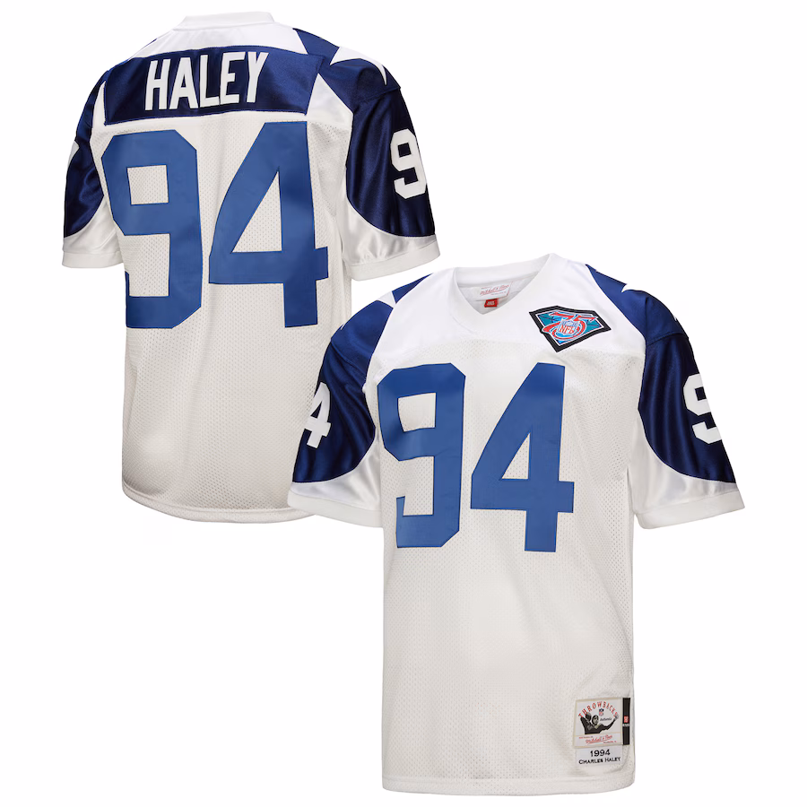 Men's Dallas Cowboys 1994 Charles Haley Mitchell & Ness White Authentic Throwback Retired Player Jersey - SUjersey01