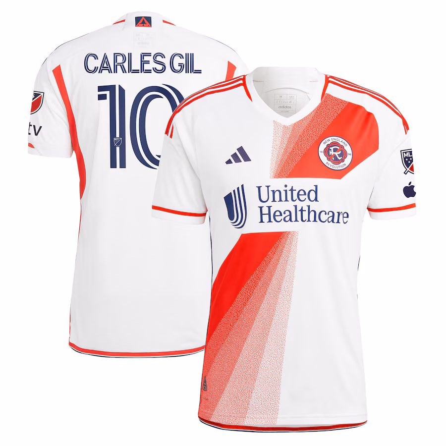 Men's New England Revolution Carles Gil adidas White 2023 Defiance Authentic Jersey - SUjersey01