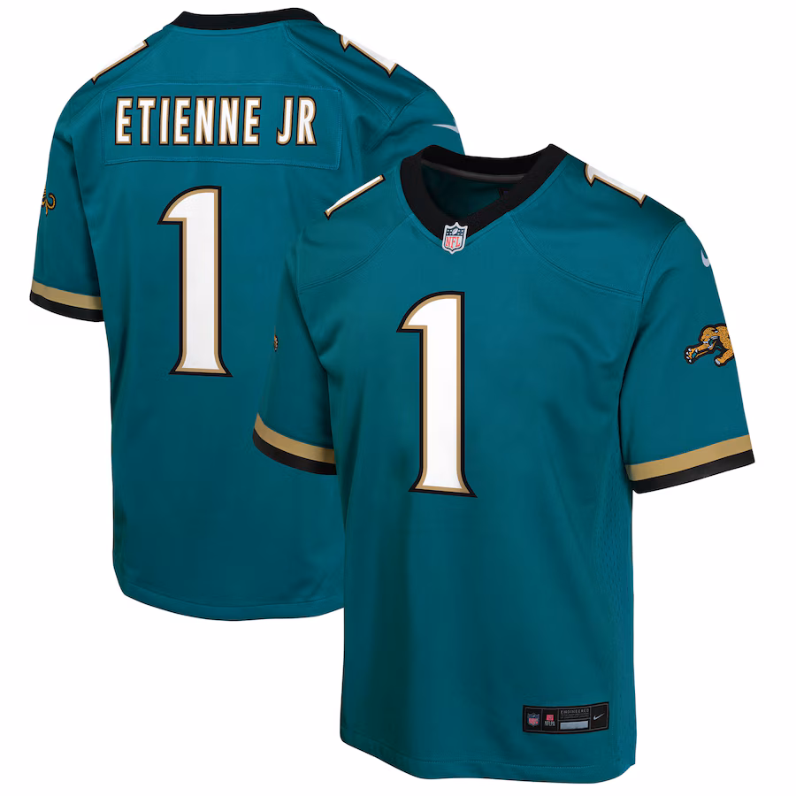 Youth Jacksonville Jaguars Travis Etienne Nike Teal Prowler Throwback Player Game Jersey - SUjersey01