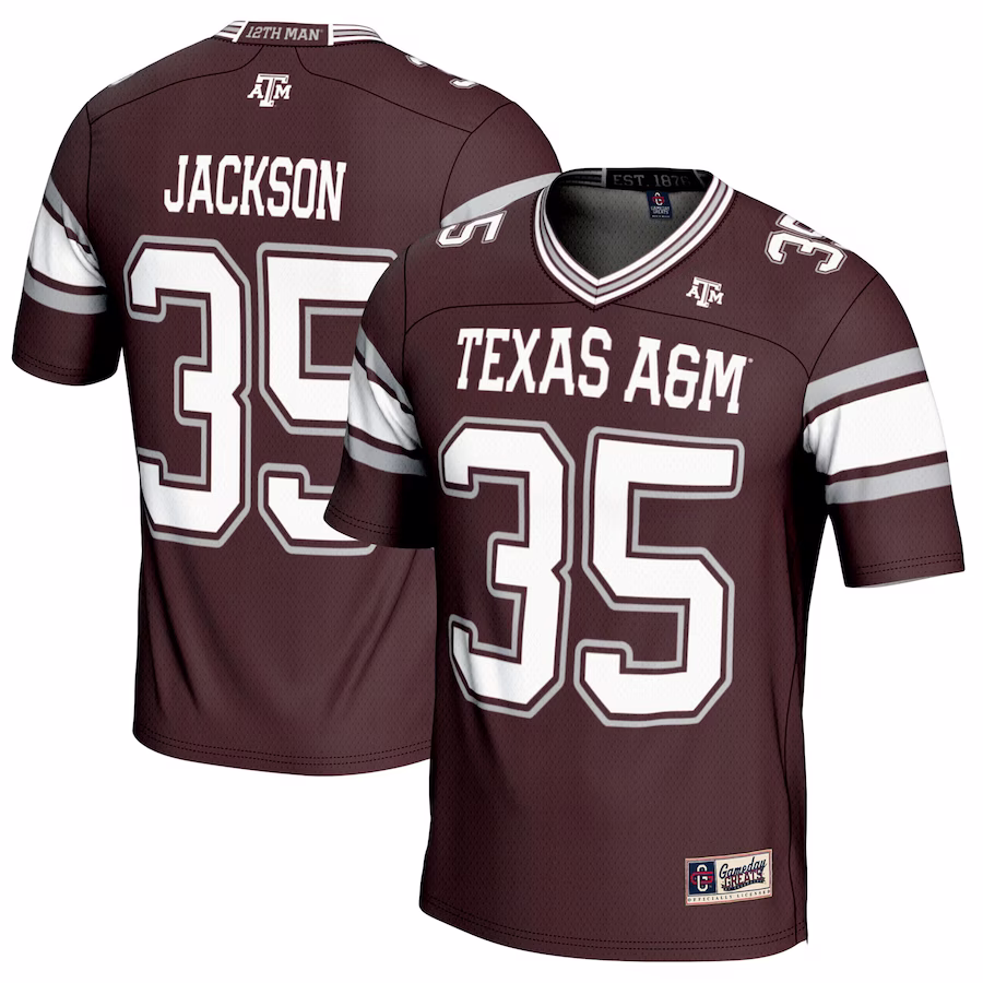 McKinnley Jackson Texas A&M Aggies GameDay Greats Youth NIL Player Football Jersey - Maroon - SUjersey01