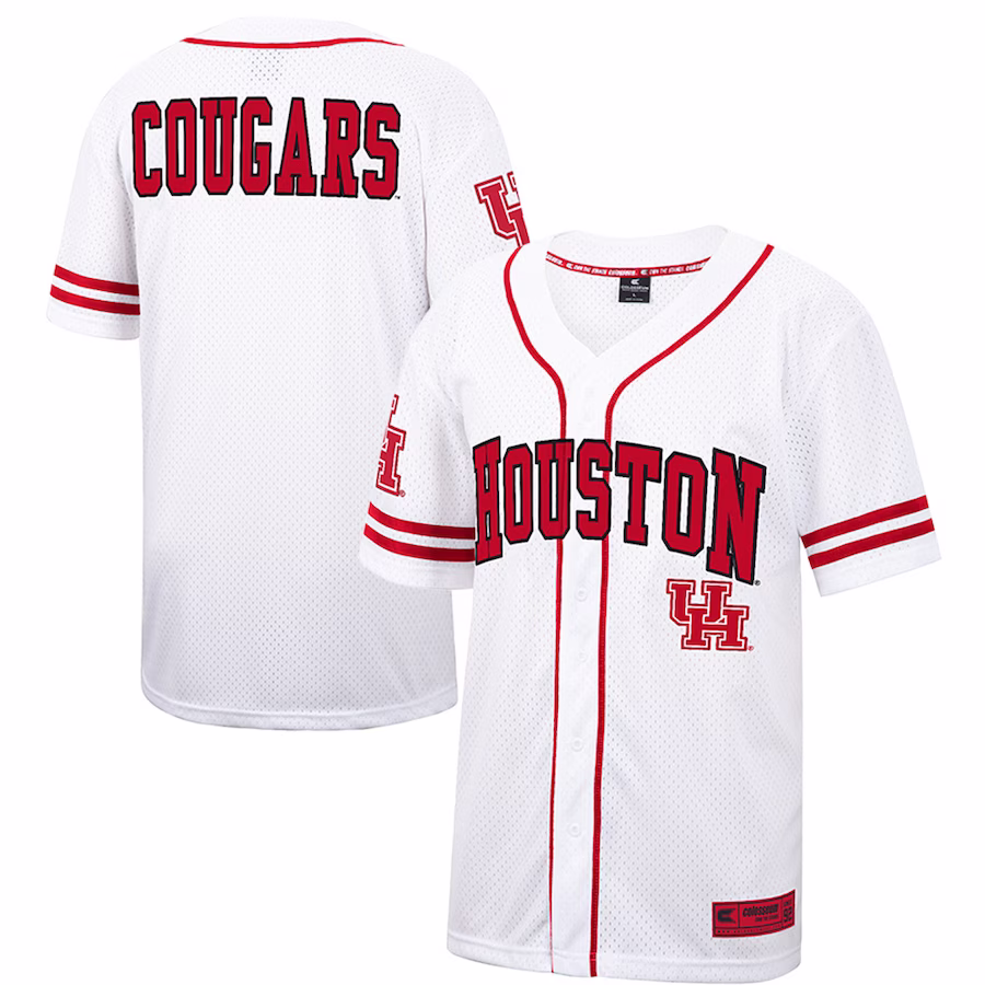 Houston Cougars Colosseum Free Spirited Mesh Button-Up Baseball Jersey - White - SUjersey01