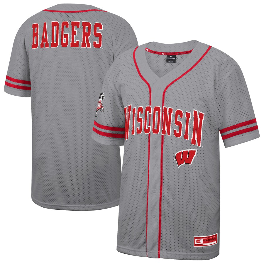 Men's Colosseum Gray Wisconsin Badgers Free Spirited Baseball Jersey - SUjersey01