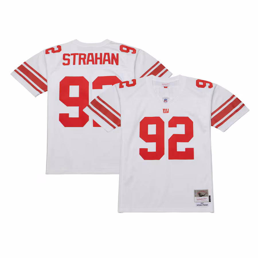 Men's New York Giants Michael Strahan Mitchell & Ness White Legacy Replica Jersey - SUjersey01