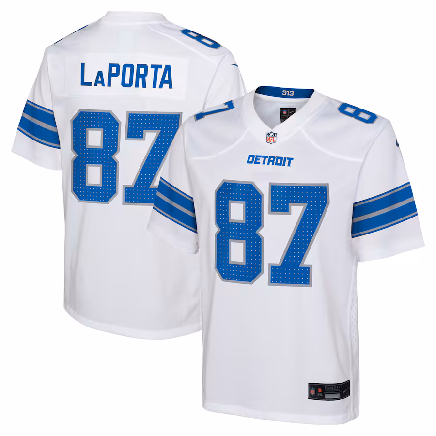 Youth Detroit Lions Sam LaPorta Nike White Player Game Jersey - SUjersey01