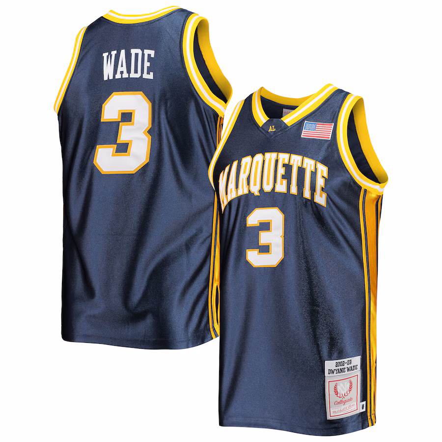 Men's Mitchell & Ness Dwyane Wade Navy Marquette Golden Eagles 2002/03 Authentic Throwback College Jersey - SUjersey01
