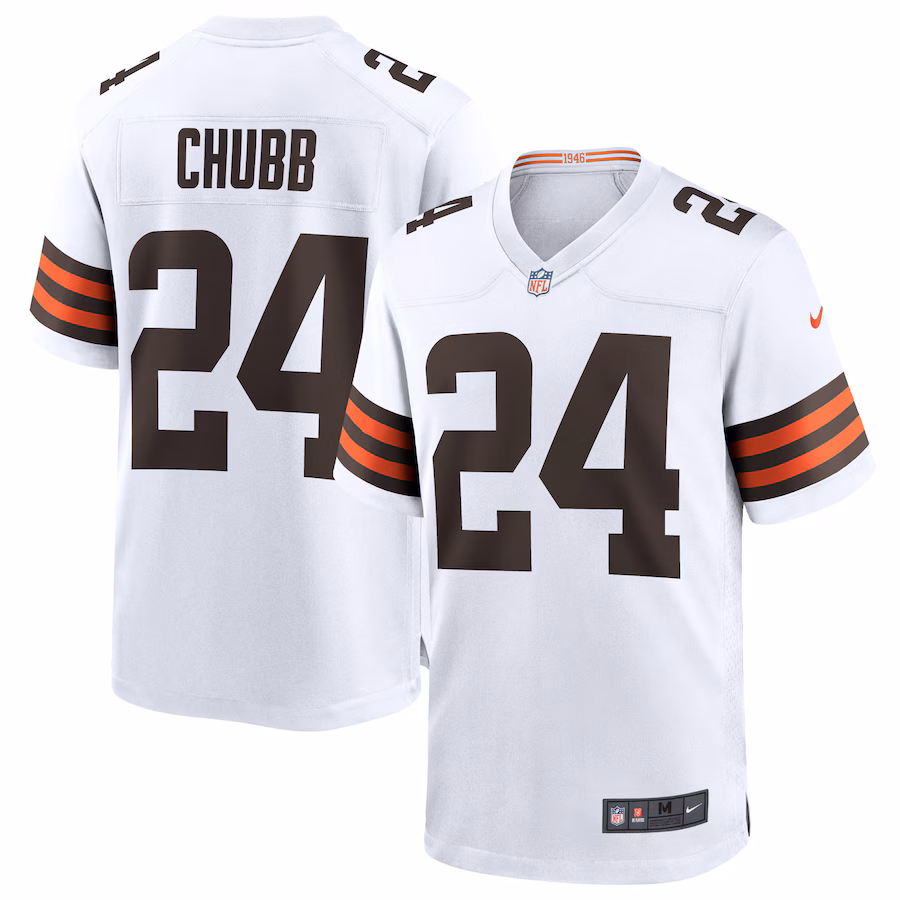 Men's Cleveland Browns Nick Chubb Nike White Game Jersey - SUjersey01