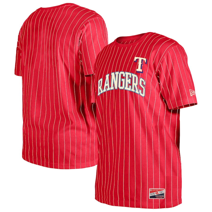 Men's Texas Rangers New Era Red Throwback Pinstripe T-Shirt - SUjersey01