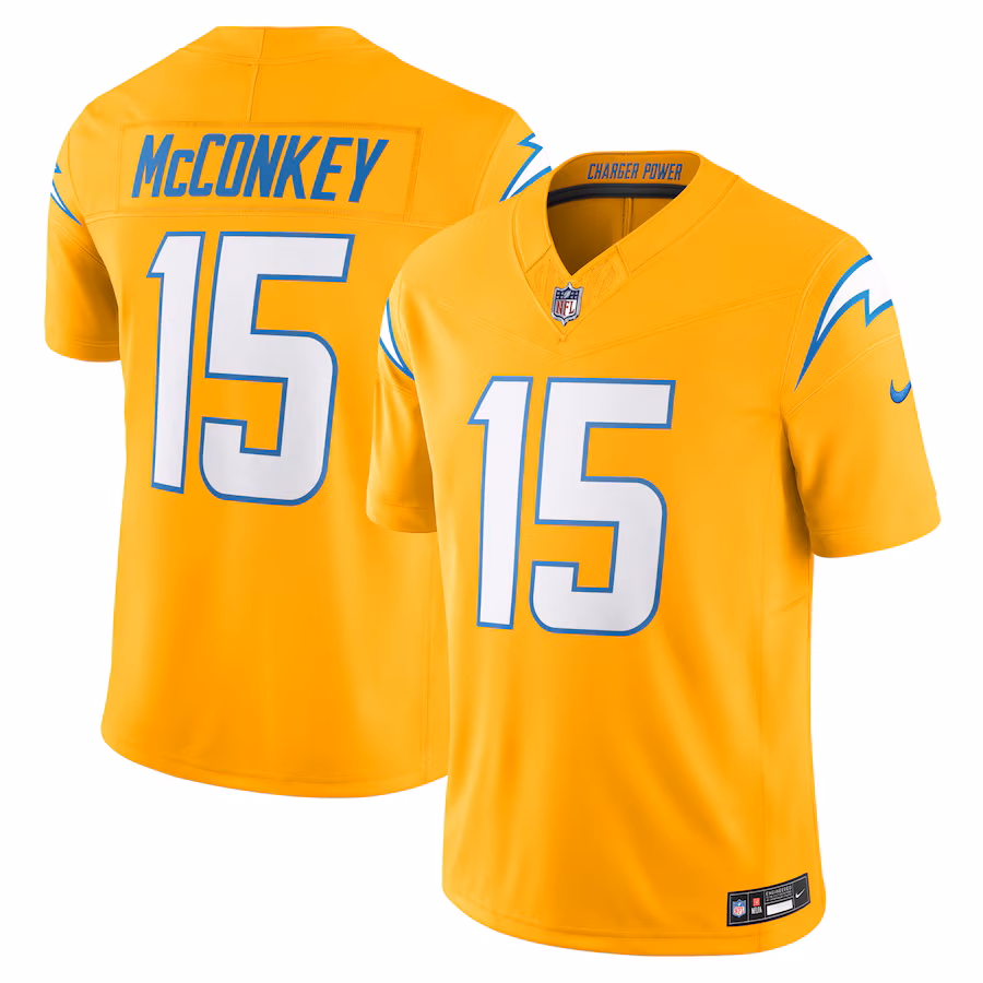Men's Los Angeles Chargers Ladd McConkey Nike Gold Alternate Charger Power Vapor F.U.S.E. Limited Jersey - SUjersey01