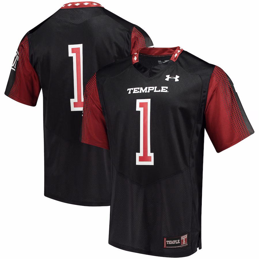 Men's Under Armour #1 Black Temple Owls Replica Football Jersey - SUjersey01