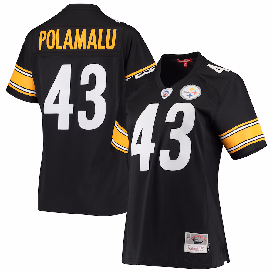 Women's Pittsburgh Steelers Troy Polamalu Mitchell & Ness Black Legacy Replica Team Jersey - SUjersey01