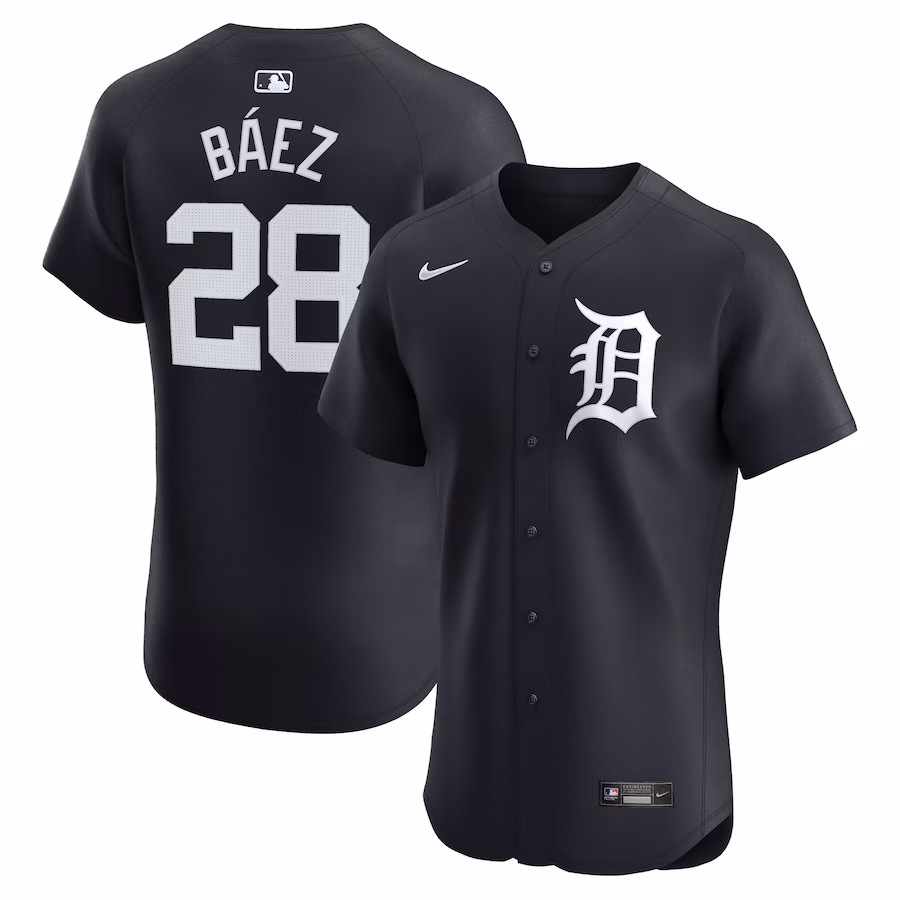 Men's Detroit Tigers Javier Baez Nike Navy Alternate Elite Player Jersey - SUjersey01