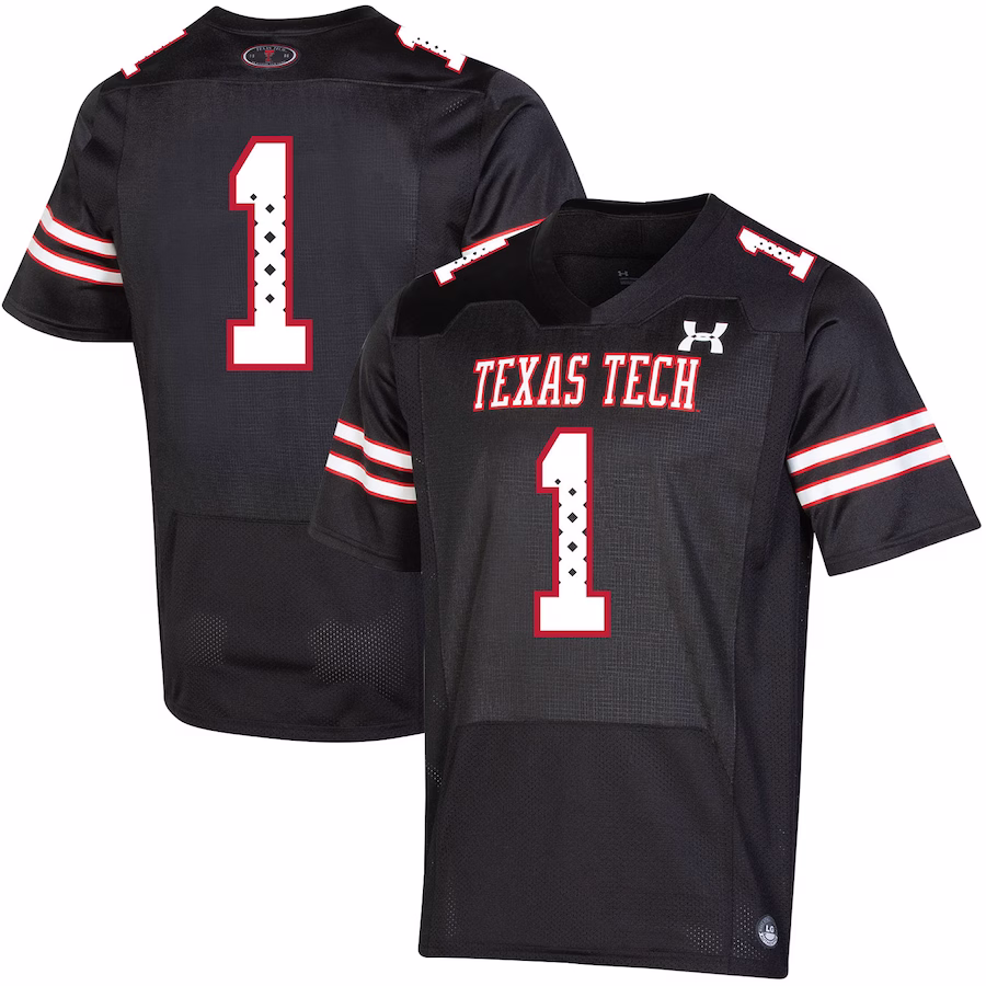 #1 Texas Tech Red Raiders Under Armour Throwback Special Game Jersey - Black - SUjersey01