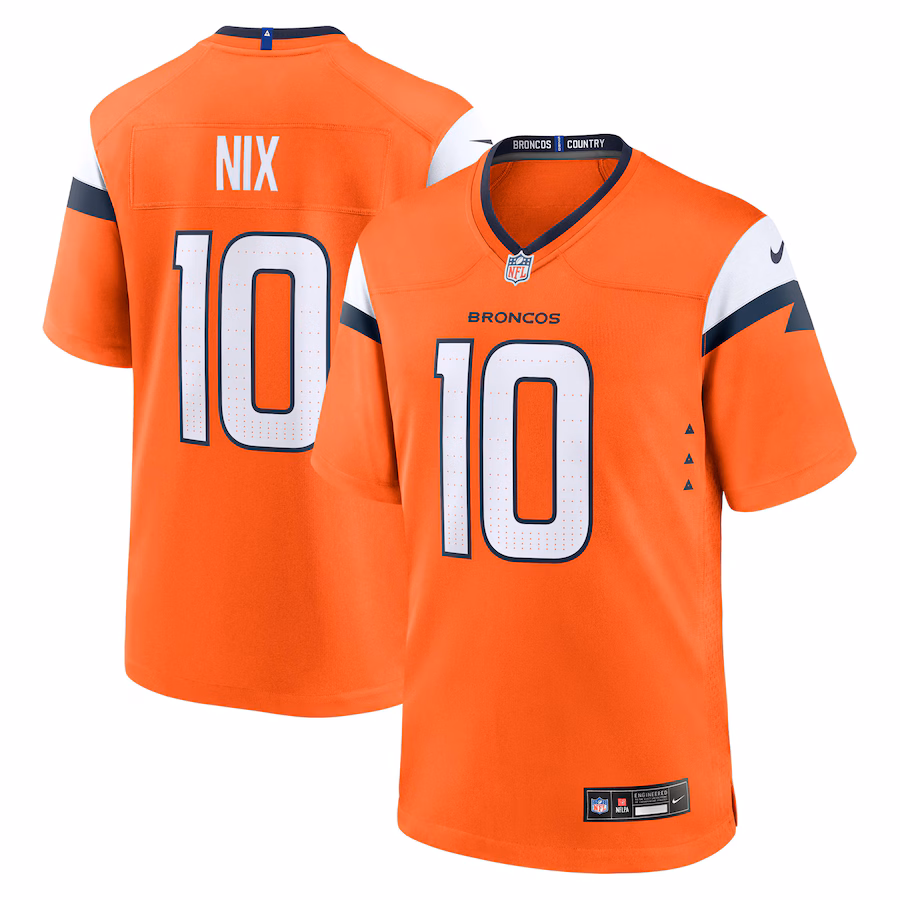 Youth Denver Broncos Bo Nix Nike Orange Game Jersey - SUjersey01