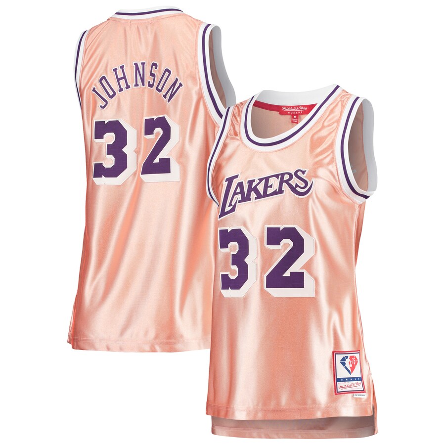 Women's Los Angeles Lakers Magic Johnson Mitchell & Ness Pink 75th Anniversary Rose Gold 1984 Swingman Jersey - SUjersey01