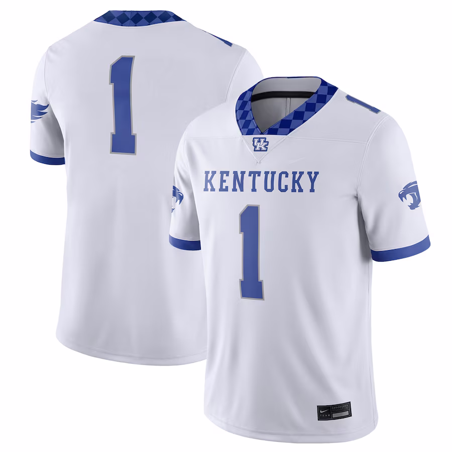 #1 Kentucky Wildcats Nike Football Game Jersey - White/Royal - SUjersey01