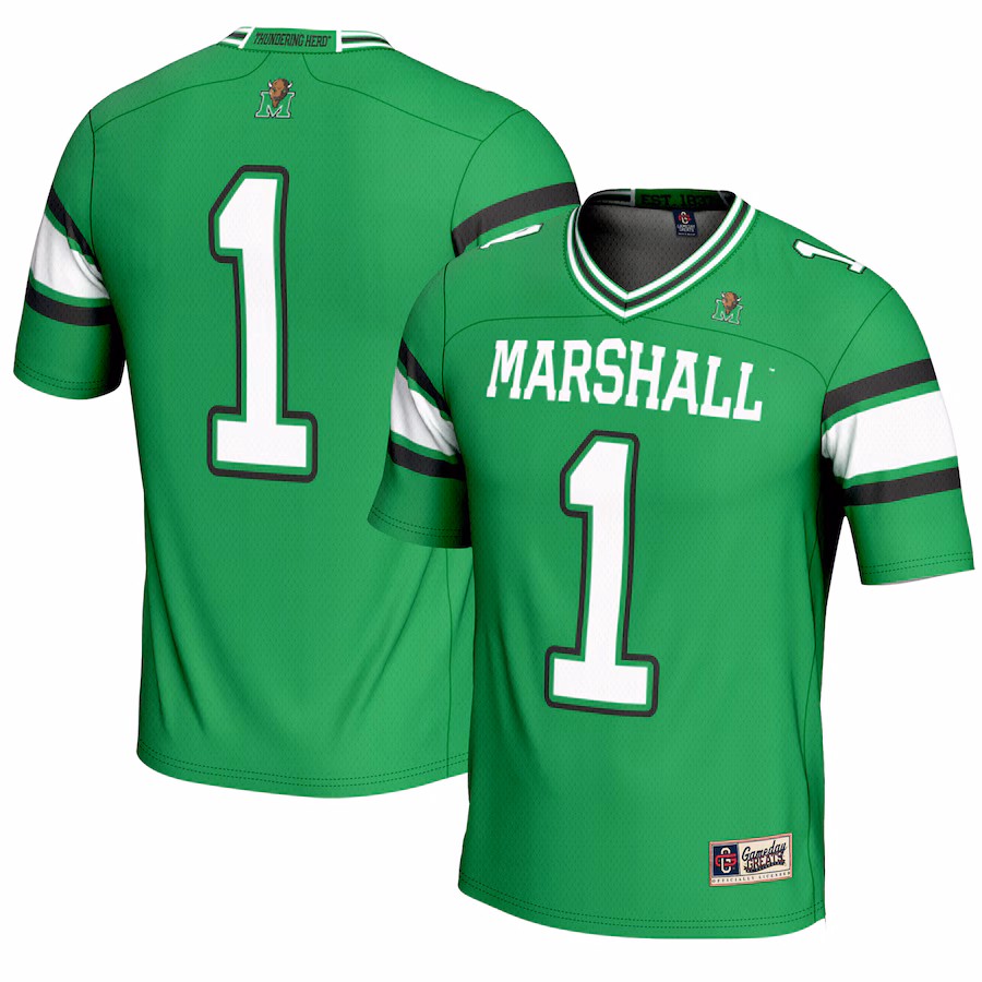 Youth GameDay Greats #1 Kelly Green Marshall Thundering Herd Endzone Football Jersey - SUjersey01