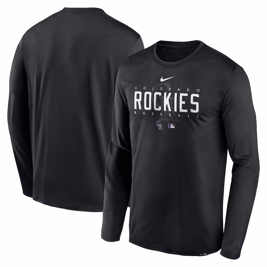Men's Colorado Rockies Nike Black Authentic Collection Team Logo Legend Performance Long Sleeve T-Shirt - SUjersey01