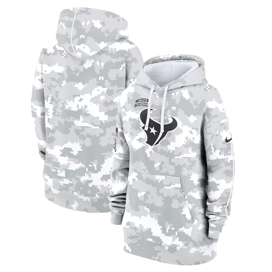 Women's Houston Texans Nike Arctic Camo 2024 Salute To Service Club Fleece Pullover Hoodie - SUjersey01